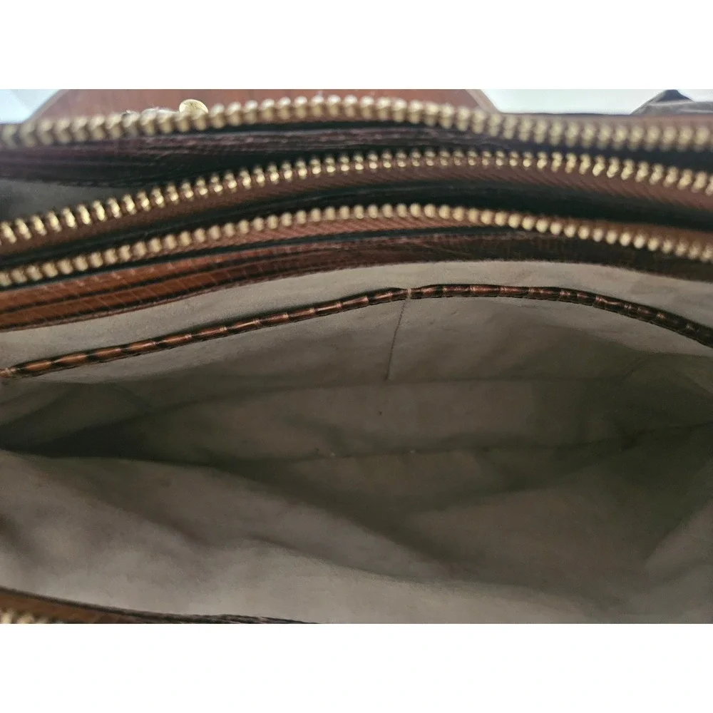 Brahmin Satchel Women Medium Pecan Brown Good Croc Embossed Leather Handbag
